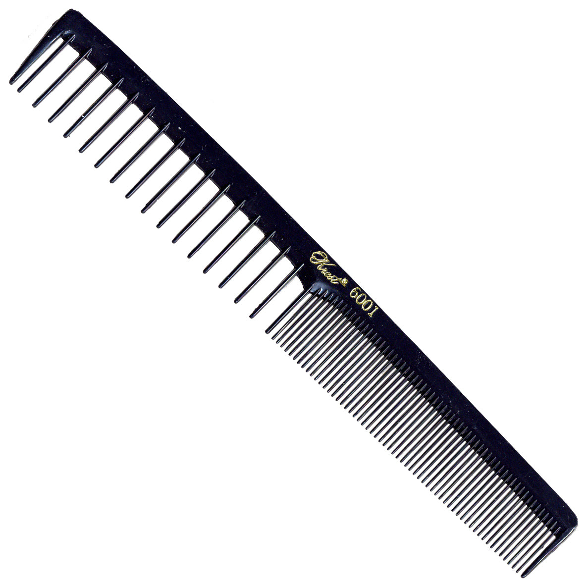 Krest Space Tooth/Fine Tooth Flat Back Styler Comb – Black, 7" (No. 6001)